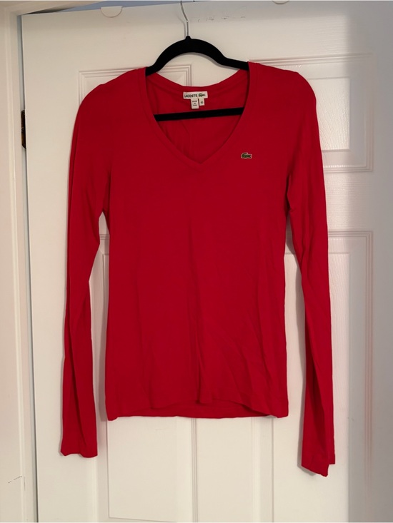Lacoste Tops - Lacoste Red V-Neck Long Sleeve Women's Top